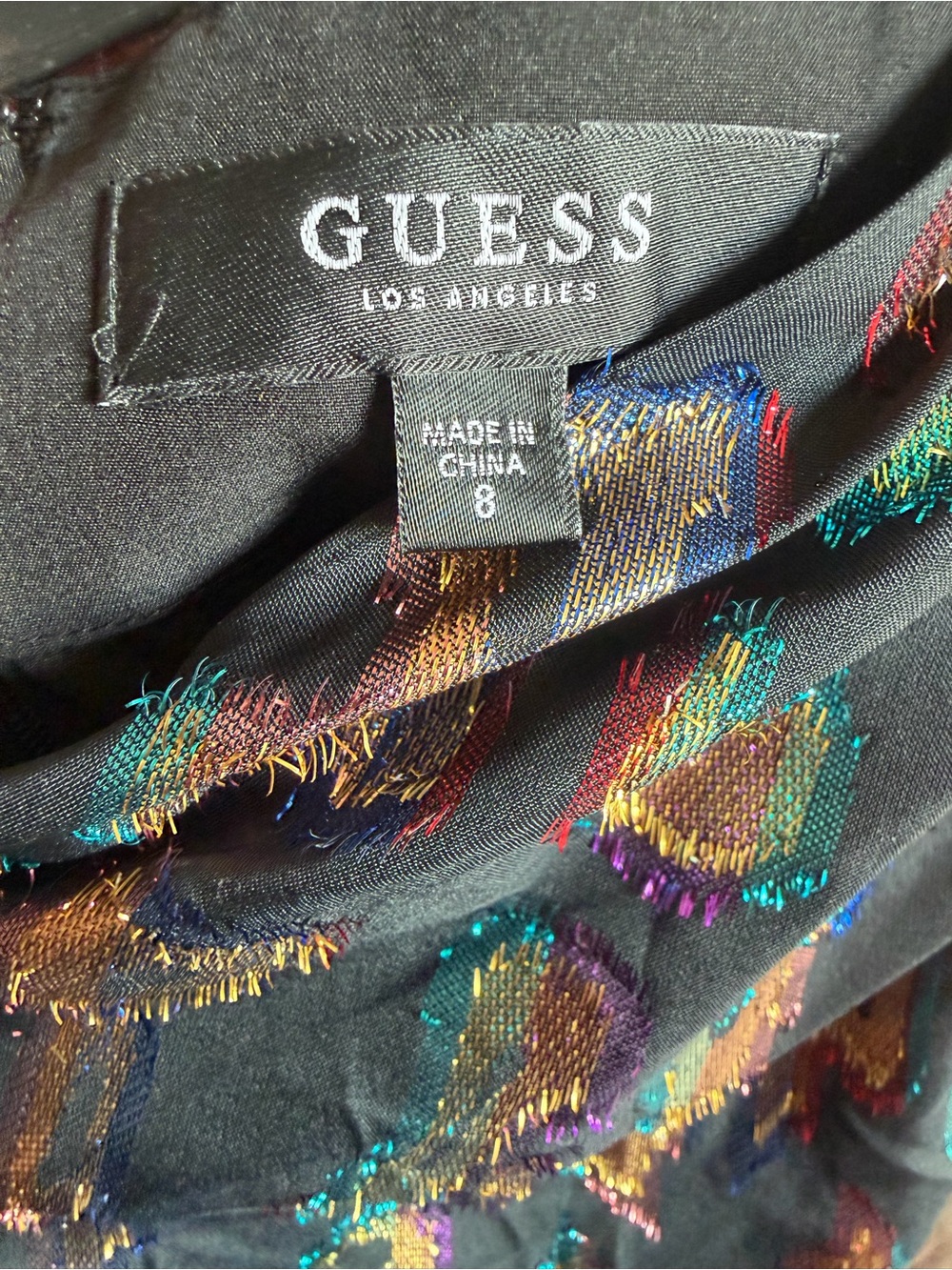 Guess Black Mini Skirt with Metallic Teal, Purple & Gold Spots size 8 New - Picture 4 of 4